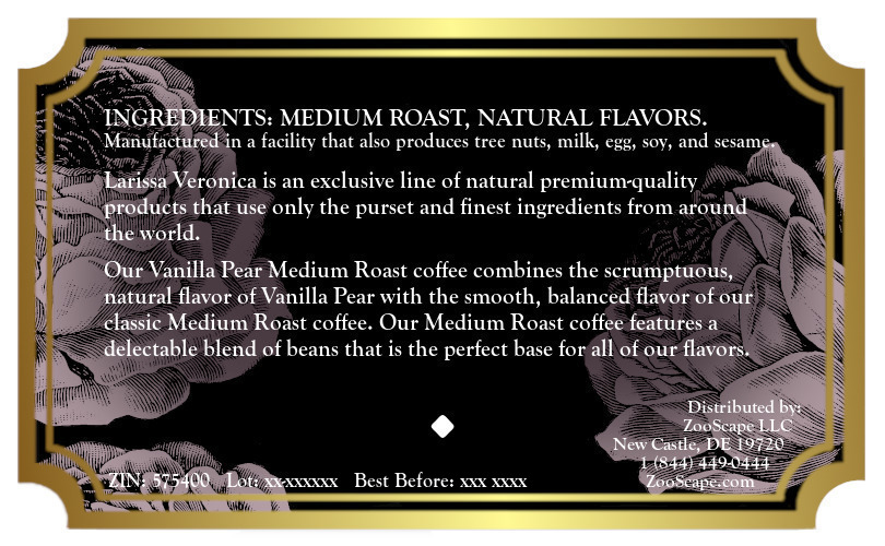 Vanilla Pear Medium Roast Coffee <BR>(Single Serve K-Cup Pods)