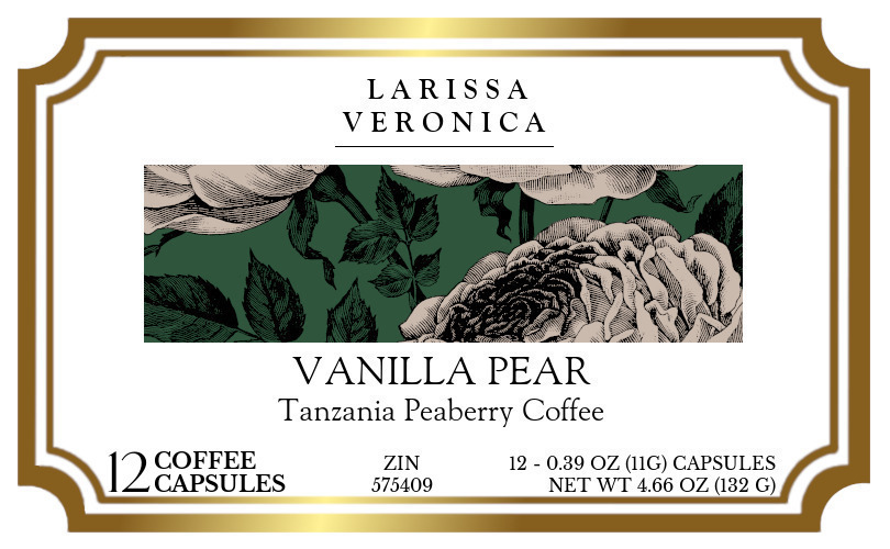 Vanilla Pear Tanzania Peaberry Coffee <BR>(Single Serve K-Cup Pods) - Label