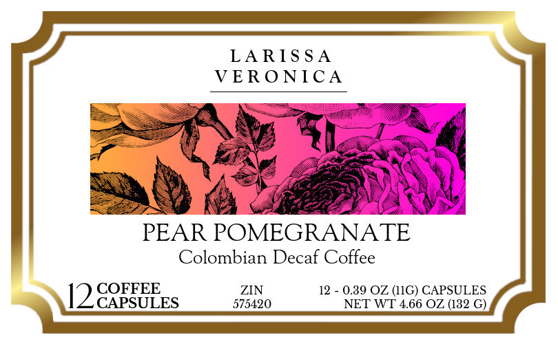 Pear Pomegranate Colombian Decaf Coffee <BR>(Single Serve K-Cup Pods) - Label