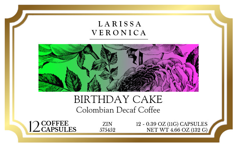 Birthday Cake Colombian Decaf Coffee <BR>(Single Serve K-Cup Pods) - Label