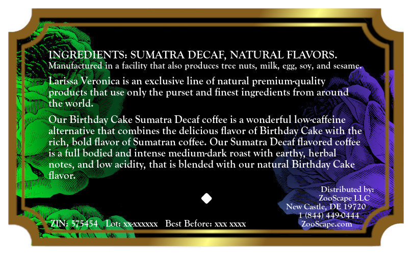 Birthday Cake Sumatra Decaf Coffee <BR>(Single Serve K-Cup Pods)