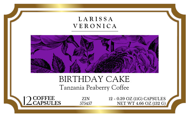 Birthday Cake Tanzania Peaberry Coffee <BR>(Single Serve K-Cup Pods) - Label