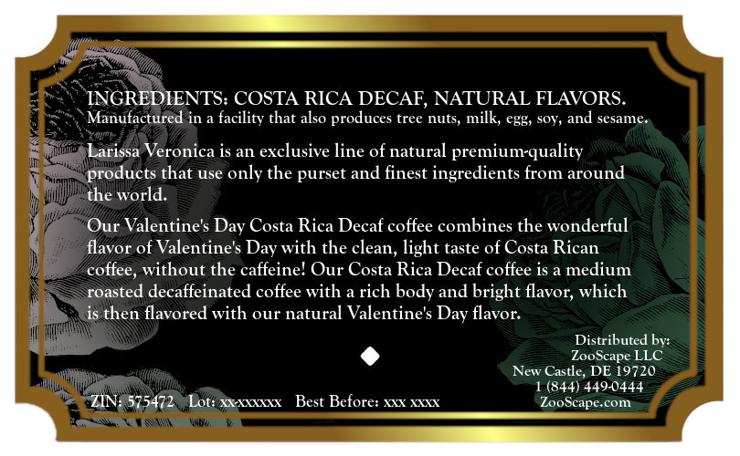 Valentine's Day Costa Rica Decaf Coffee <BR>(Single Serve K-Cup Pods)