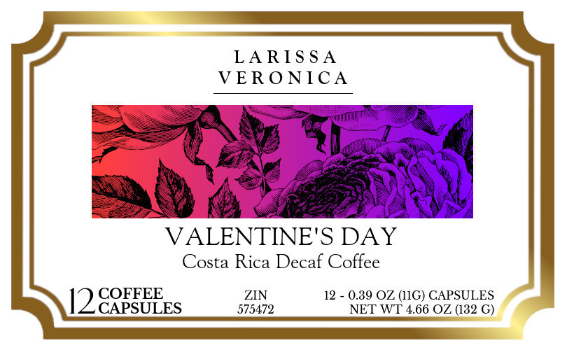 Valentine's Day Costa Rica Decaf Coffee <BR>(Single Serve K-Cup Pods) - Label