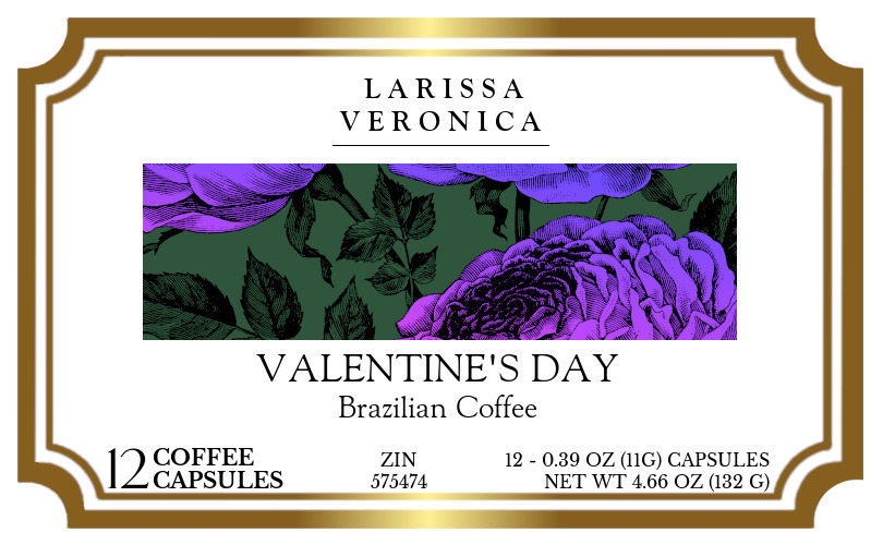 Valentine's Day Brazilian Coffee <BR>(Single Serve K-Cup Pods) - Label