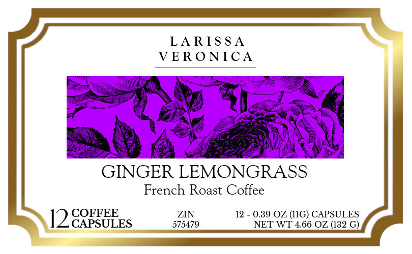 Ginger Lemongrass French Roast Coffee <BR>(Single Serve K-Cup Pods) - Label