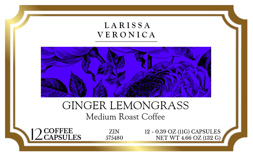 Ginger Lemongrass Medium Roast Coffee <BR>(Single Serve K-Cup Pods) - Label