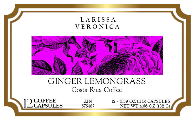 Ginger Lemongrass Costa Rica Coffee <BR>(Single Serve K-Cup Pods) - Label