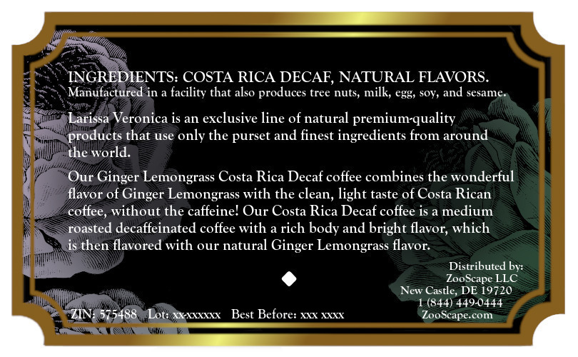 Ginger Lemongrass Costa Rica Decaf Coffee <BR>(Single Serve K-Cup Pods)