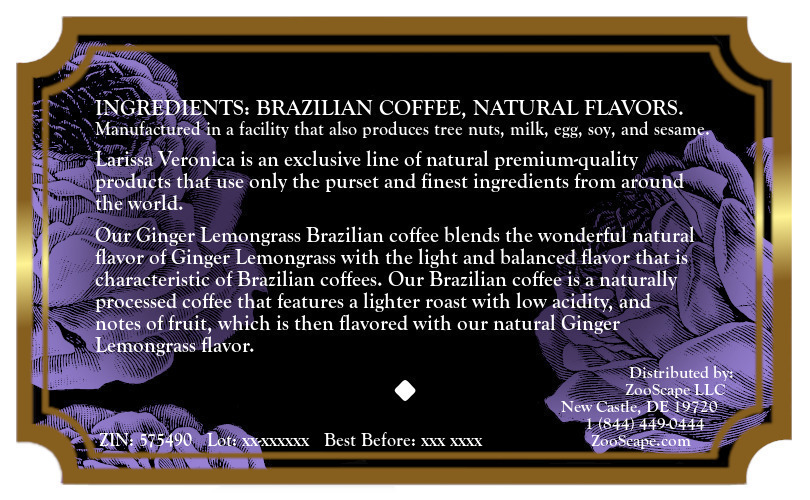 Ginger Lemongrass Brazilian Coffee <BR>(Single Serve K-Cup Pods)