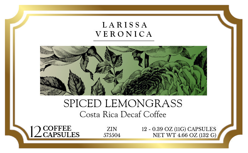 Spiced Lemongrass Costa Rica Decaf Coffee <BR>(Single Serve K-Cup Pods) - Label