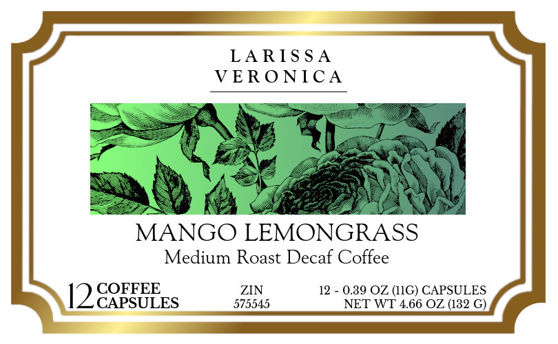 Mango Lemongrass Medium Roast Decaf Coffee <BR>(Single Serve K-Cup Pods) - Label