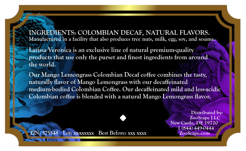 Mango Lemongrass Colombian Decaf Coffee <BR>(Single Serve K-Cup Pods)
