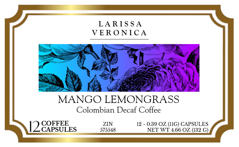 Mango Lemongrass Colombian Decaf Coffee <BR>(Single Serve K-Cup Pods) - Label