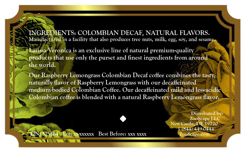 Raspberry Lemongrass Colombian Decaf Coffee <BR>(Single Serve K-Cup Pods)