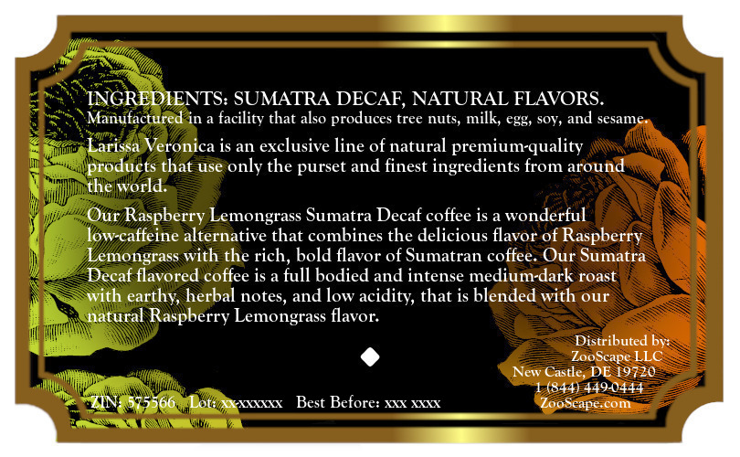 Raspberry Lemongrass Sumatra Decaf Coffee <BR>(Single Serve K-Cup Pods)