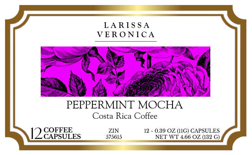 Peppermint Mocha Costa Rica Coffee <BR>(Single Serve K-Cup Pods) - Label