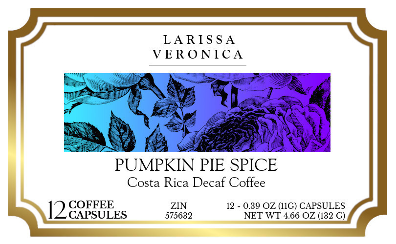 Pumpkin Pie Spice Costa Rica Decaf Coffee <BR>(Single Serve K-Cup Pods) - Label