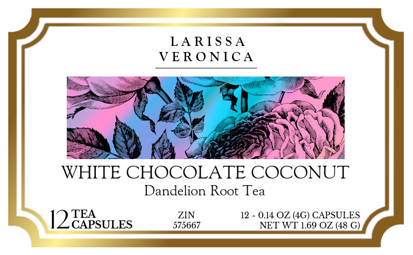 White Chocolate Coconut Dandelion Root Tea <BR>(Single Serve K-Cup Pods) - Label
