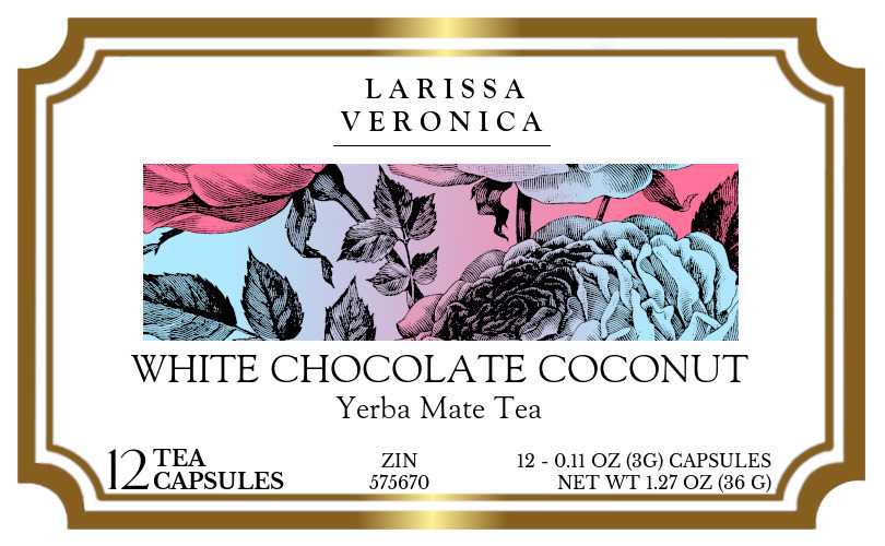 White Chocolate Coconut Yerba Mate Tea <BR>(Single Serve K-Cup Pods) - Label
