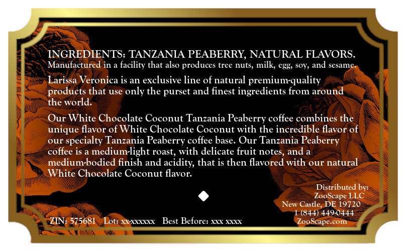 White Chocolate Coconut Tanzania Peaberry Coffee <BR>(Single Serve K-Cup Pods)