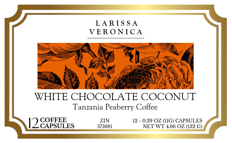 White Chocolate Coconut Tanzania Peaberry Coffee <BR>(Single Serve K-Cup Pods) - Label