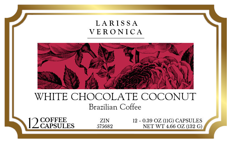 White Chocolate Coconut Brazilian Coffee <BR>(Single Serve K-Cup Pods) - Label