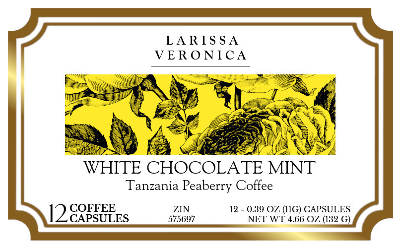 White Chocolate Mint Tanzania Peaberry Coffee <BR>(Single Serve K-Cup Pods) - Label