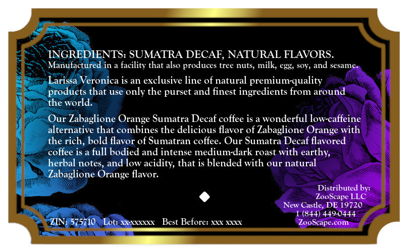 Zabaglione Orange Sumatra Decaf Coffee <BR>(Single Serve K-Cup Pods)