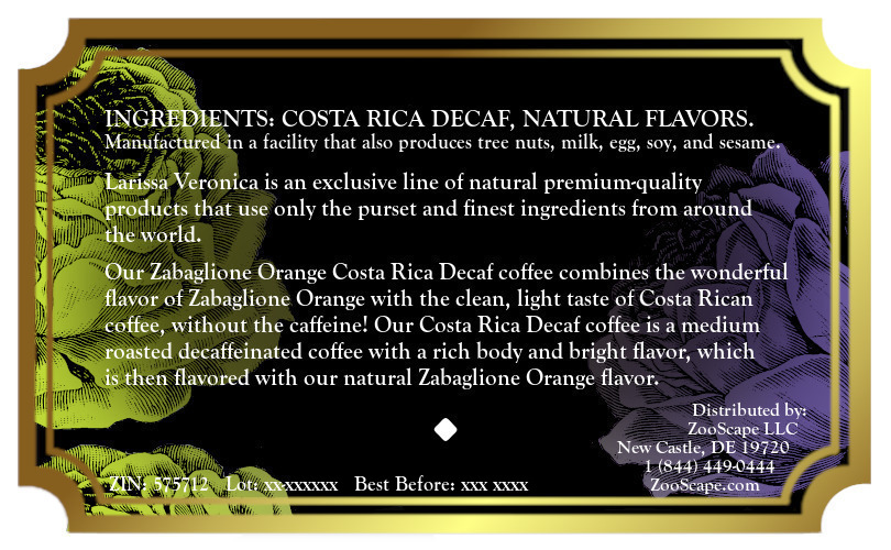 Zabaglione Orange Costa Rica Decaf Coffee <BR>(Single Serve K-Cup Pods)