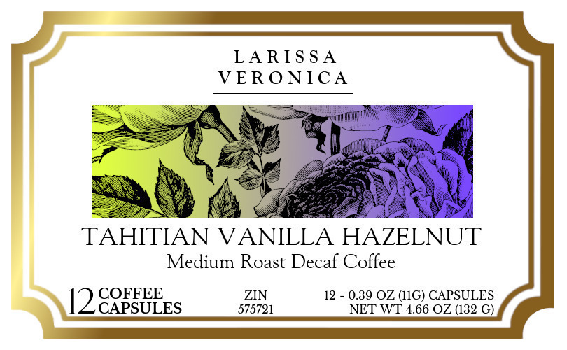 Tahitian Vanilla Hazelnut Medium Roast Decaf Coffee <BR>(Single Serve K-Cup Pods) - Label