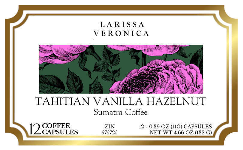 Tahitian Vanilla Hazelnut Sumatra Coffee <BR>(Single Serve K-Cup Pods) - Label