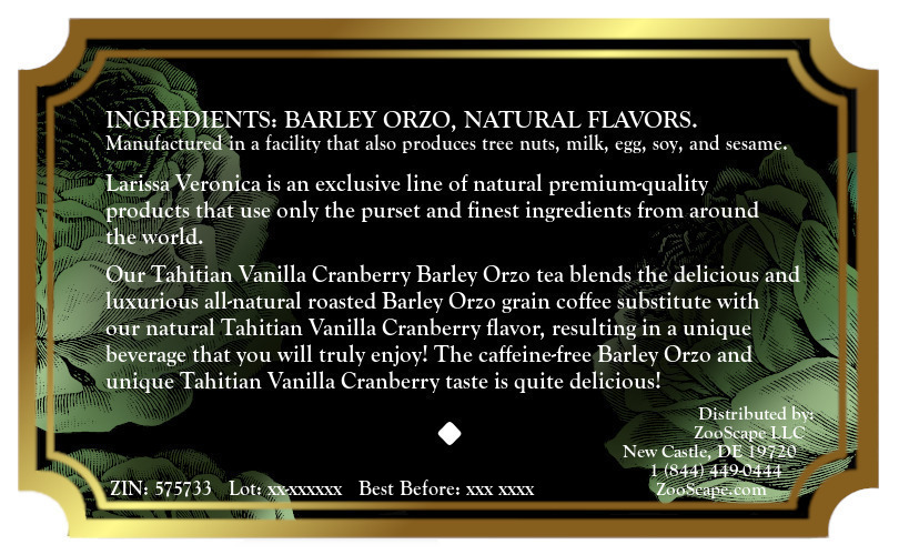 Tahitian Vanilla Cranberry Barley Orzo Tea <BR>(Single Serve K-Cup Pods)