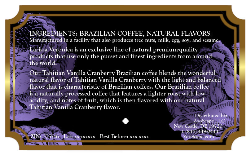 Tahitian Vanilla Cranberry Brazilian Coffee <BR>(Single Serve K-Cup Pods)