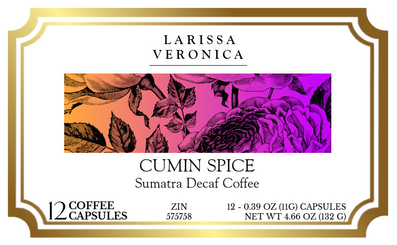 Cumin Spice Sumatra Decaf Coffee <BR>(Single Serve K-Cup Pods) - Label