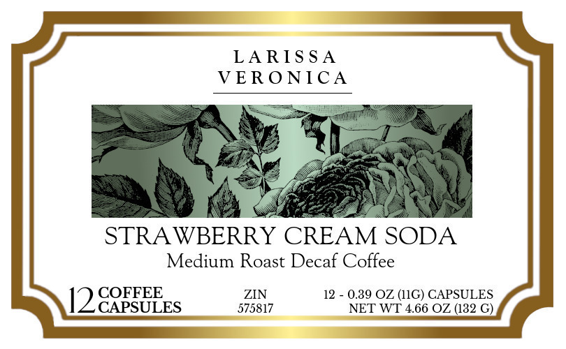 Strawberry Cream Soda Medium Roast Decaf Coffee <BR>(Single Serve K-Cup Pods) - Label