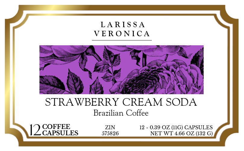 Strawberry Cream Soda Brazilian Coffee <BR>(Single Serve K-Cup Pods) - Label