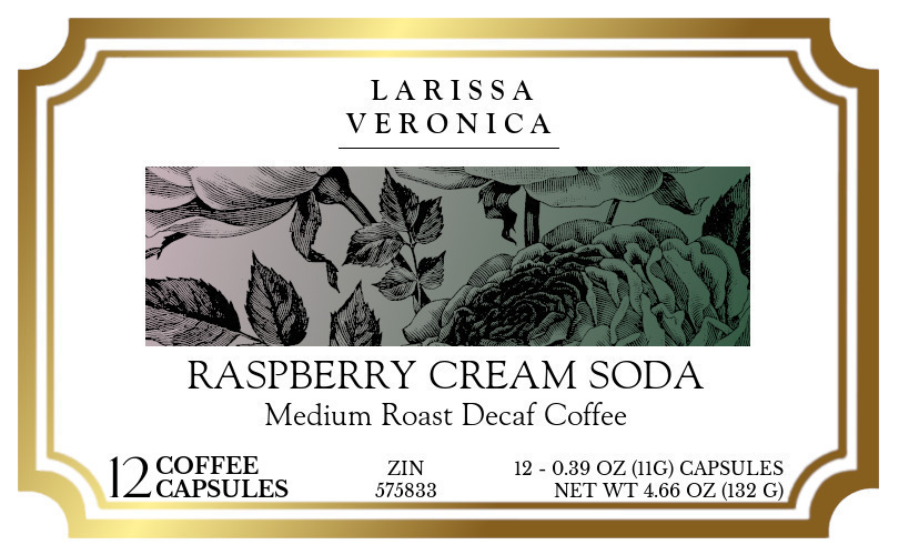 Raspberry Cream Soda Medium Roast Decaf Coffee <BR>(Single Serve K-Cup Pods) - Label