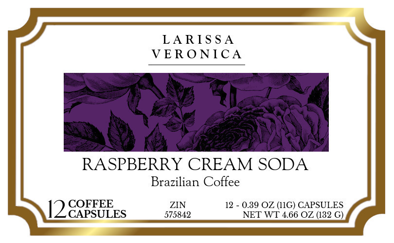 Raspberry Cream Soda Brazilian Coffee <BR>(Single Serve K-Cup Pods) - Label