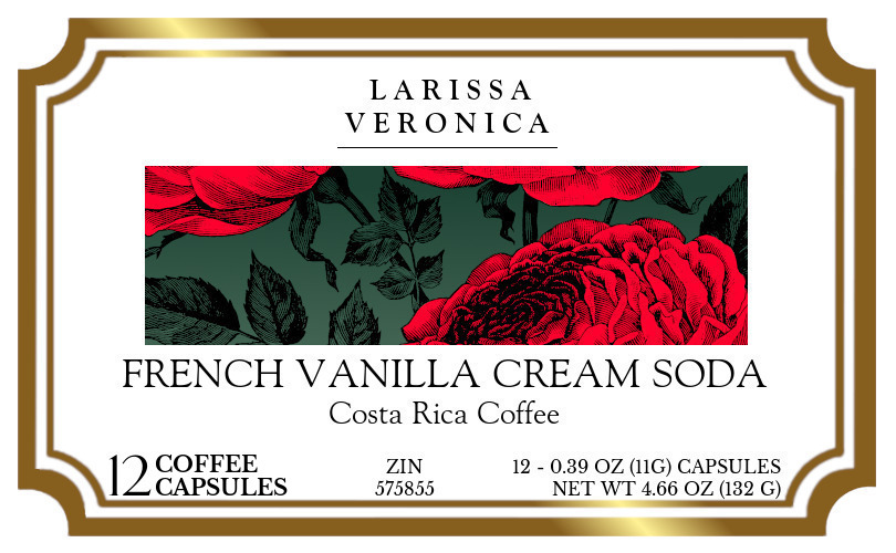 French Vanilla Cream Soda Costa Rica Coffee <BR>(Single Serve K-Cup Pods) - Label