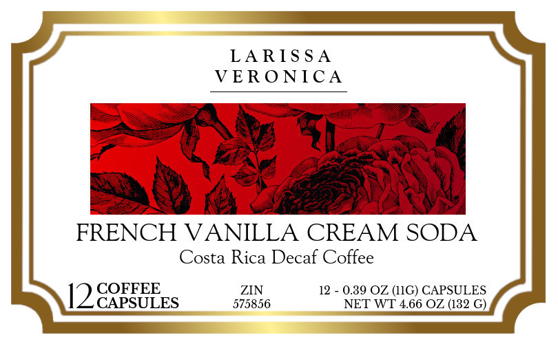 French Vanilla Cream Soda Costa Rica Decaf Coffee <BR>(Single Serve K-Cup Pods) - Label
