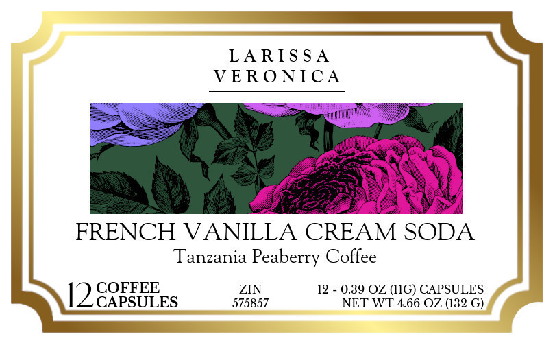 French Vanilla Cream Soda Tanzania Peaberry Coffee <BR>(Single Serve K-Cup Pods) - Label
