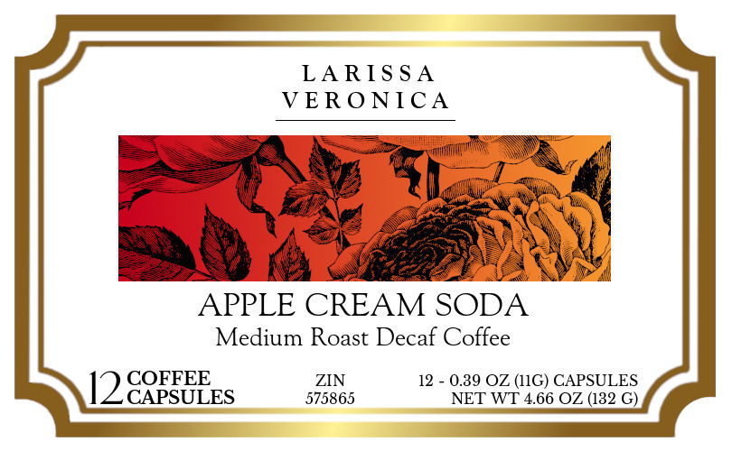 Apple Cream Soda Medium Roast Decaf Coffee <BR>(Single Serve K-Cup Pods) - Label