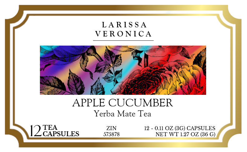 Apple Cucumber Yerba Mate Tea <BR>(Single Serve K-Cup Pods) - Label