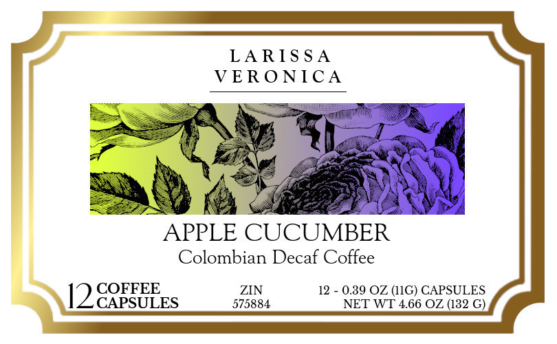 Apple Cucumber Colombian Decaf Coffee <BR>(Single Serve K-Cup Pods) - Label