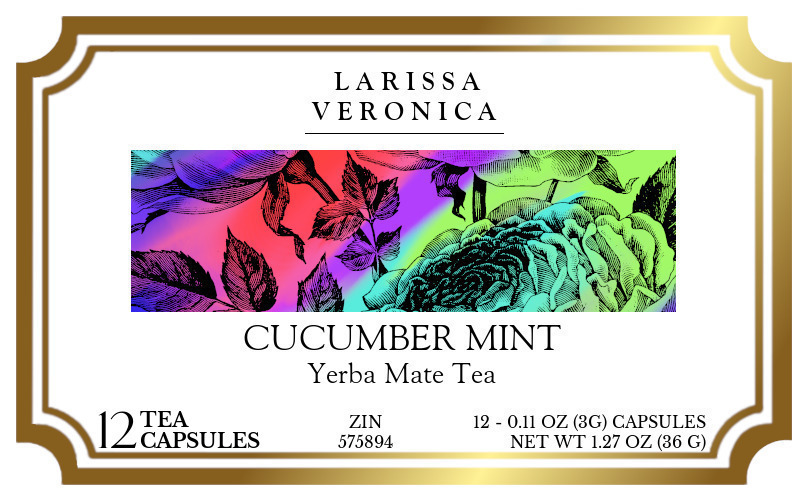 Cucumber Mint Yerba Mate Tea <BR>(Single Serve K-Cup Pods) - Label