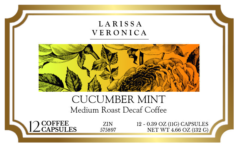 Cucumber Mint Medium Roast Decaf Coffee <BR>(Single Serve K-Cup Pods) - Label