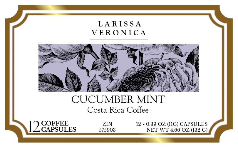 Cucumber Mint Costa Rica Coffee <BR>(Single Serve K-Cup Pods) - Label
