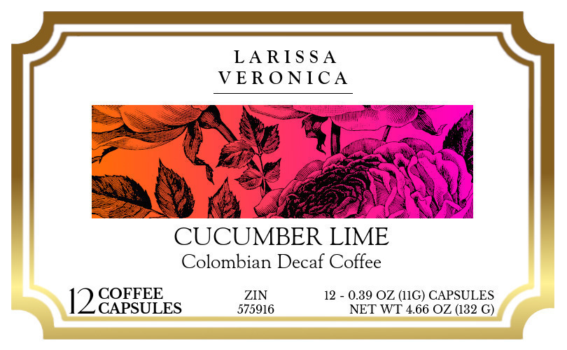 Cucumber Lime Colombian Decaf Coffee <BR>(Single Serve K-Cup Pods) - Label