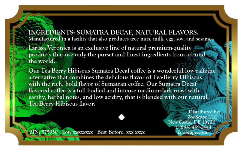 Tea-Berry Hibiscus Sumatra Decaf Coffee <BR>(Single Serve K-Cup Pods)